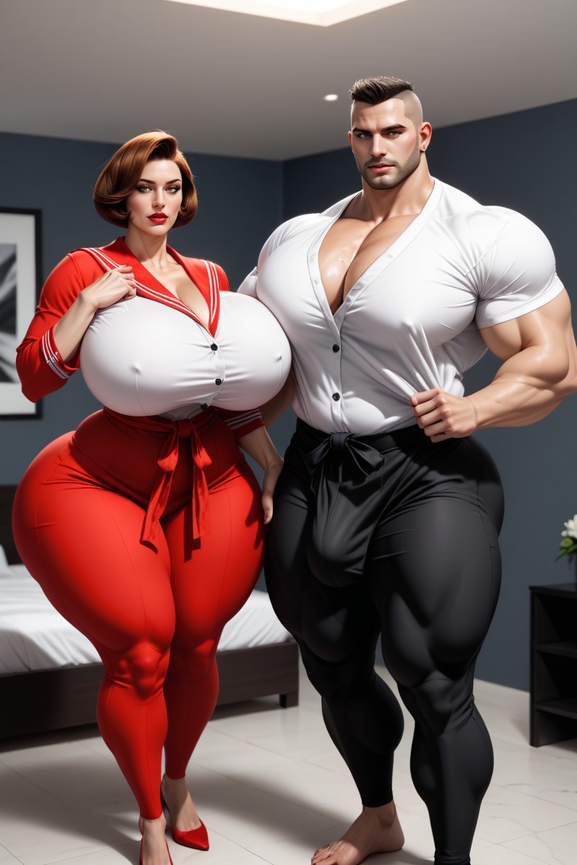 Brunette, Very Short Hair, Form Fitting Clothes AI Porn