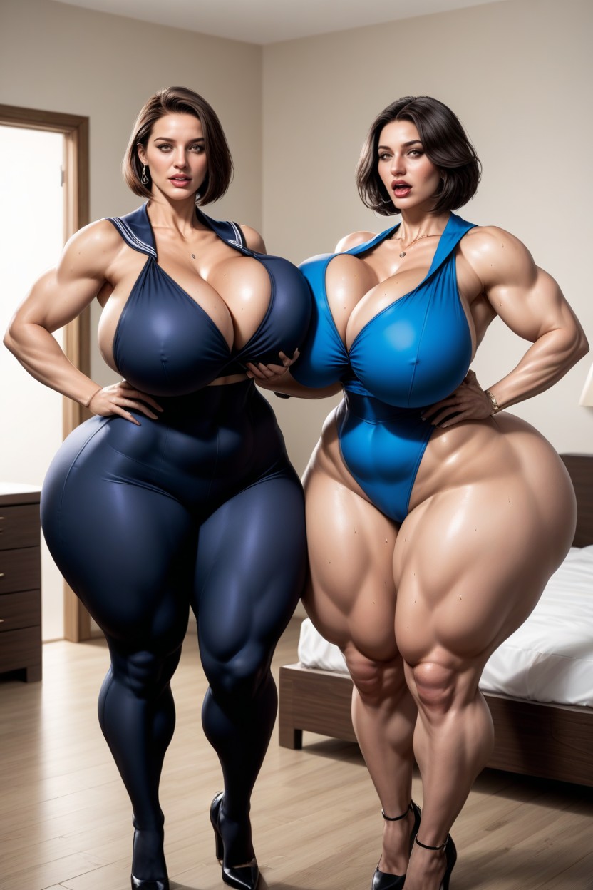 Licking, Thighs Exposed, Voluptuous AI Porn