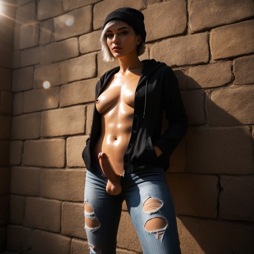 Erect Penis, Alone, Long Eyelashes Shemale AI Porn