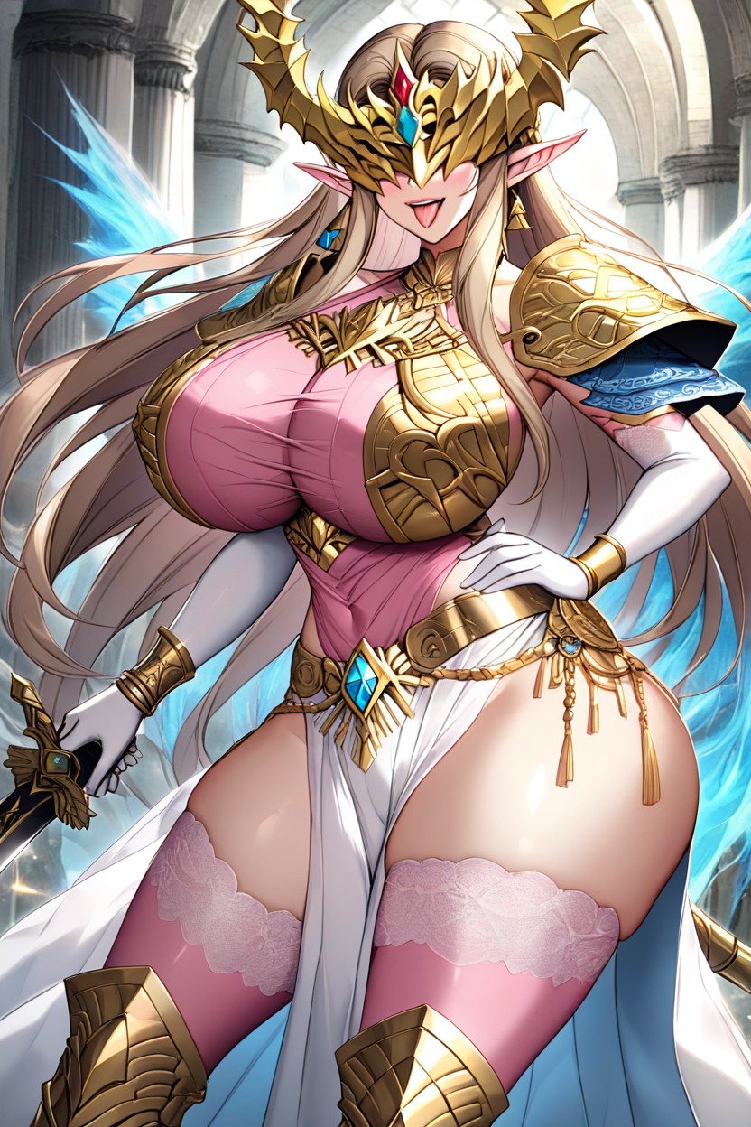 Glossy Pink Lips, Castle Garden, Blue Eyes Hentai AI Porn