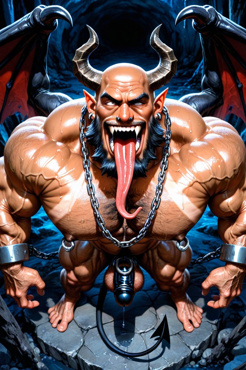 Neck Wider Than Face, Dark Tanned Skin, Volumetric AI Gay Porn
