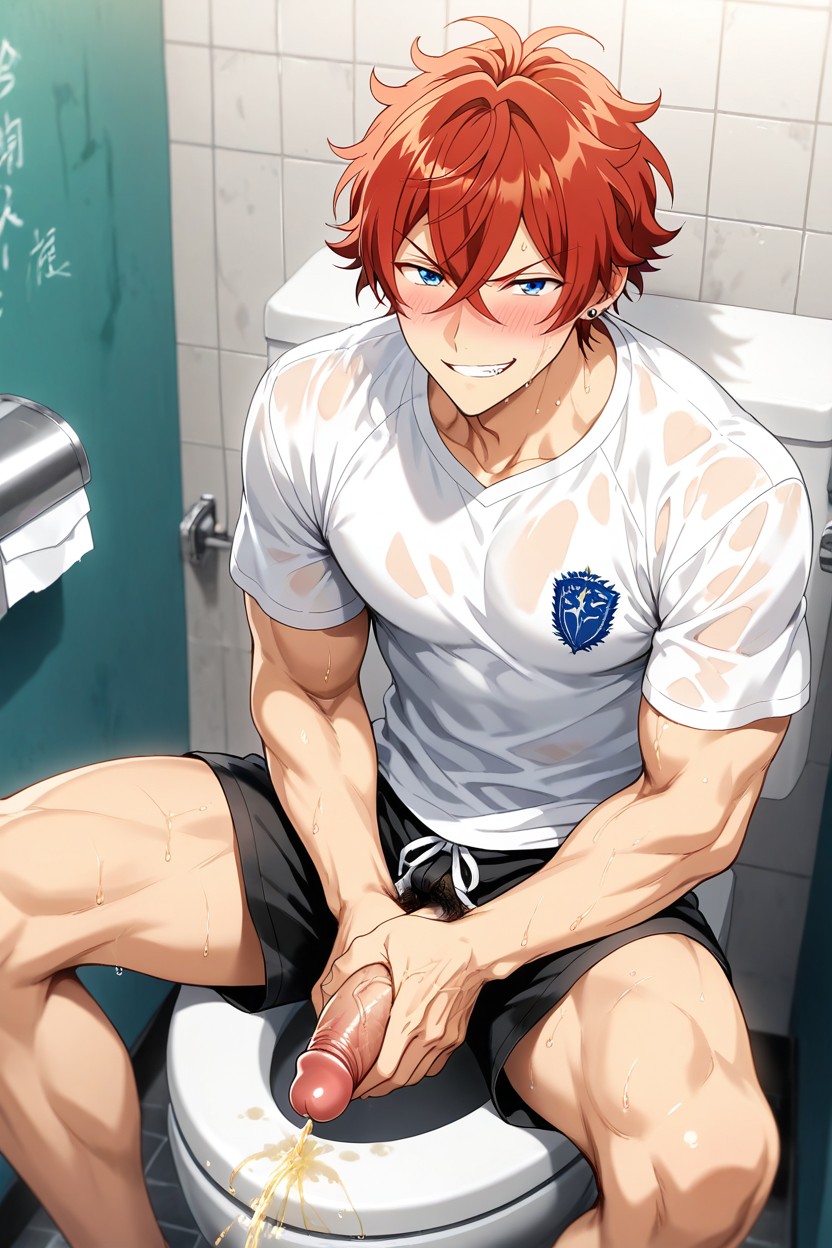 Holding It In, Sharp Blue Eyes, Sweating AI Gay Porn