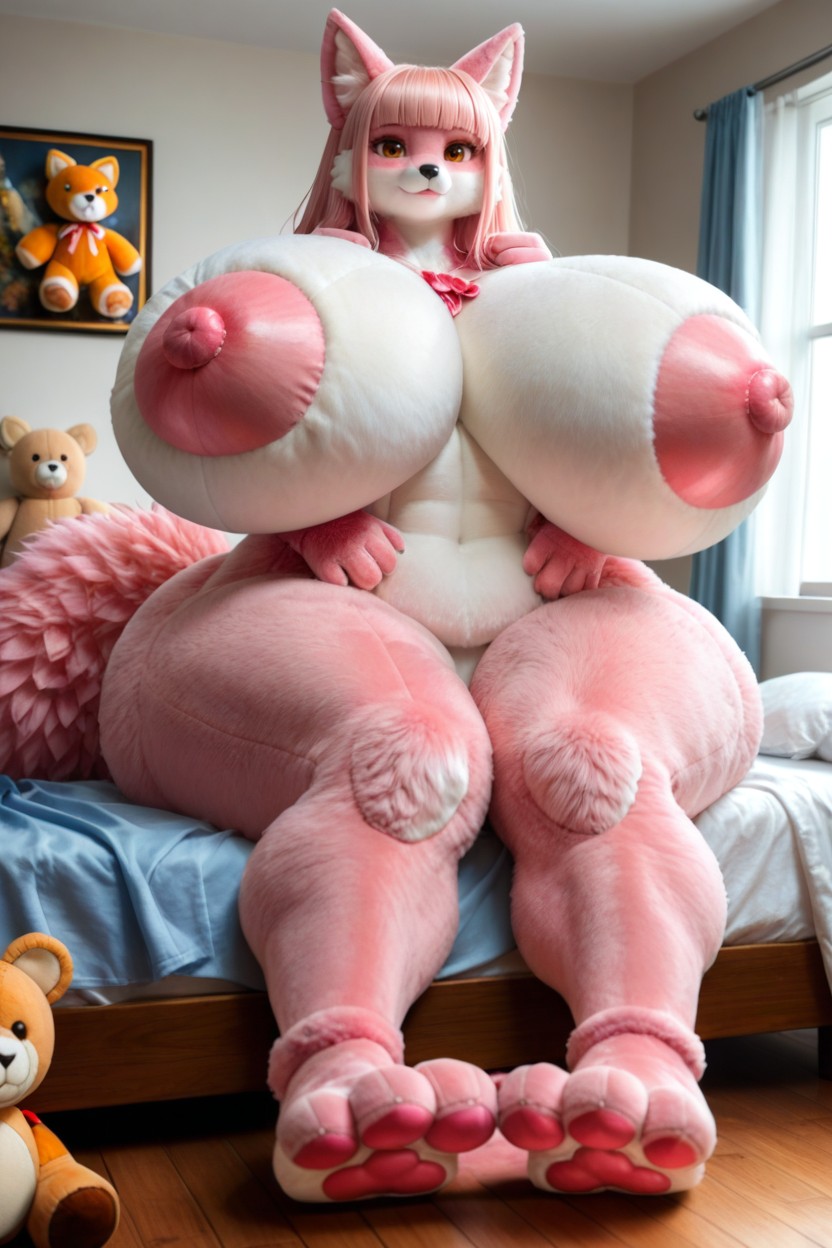 Extremely Large Ass, Huge Nipples, Bedroom Furry AI Porn