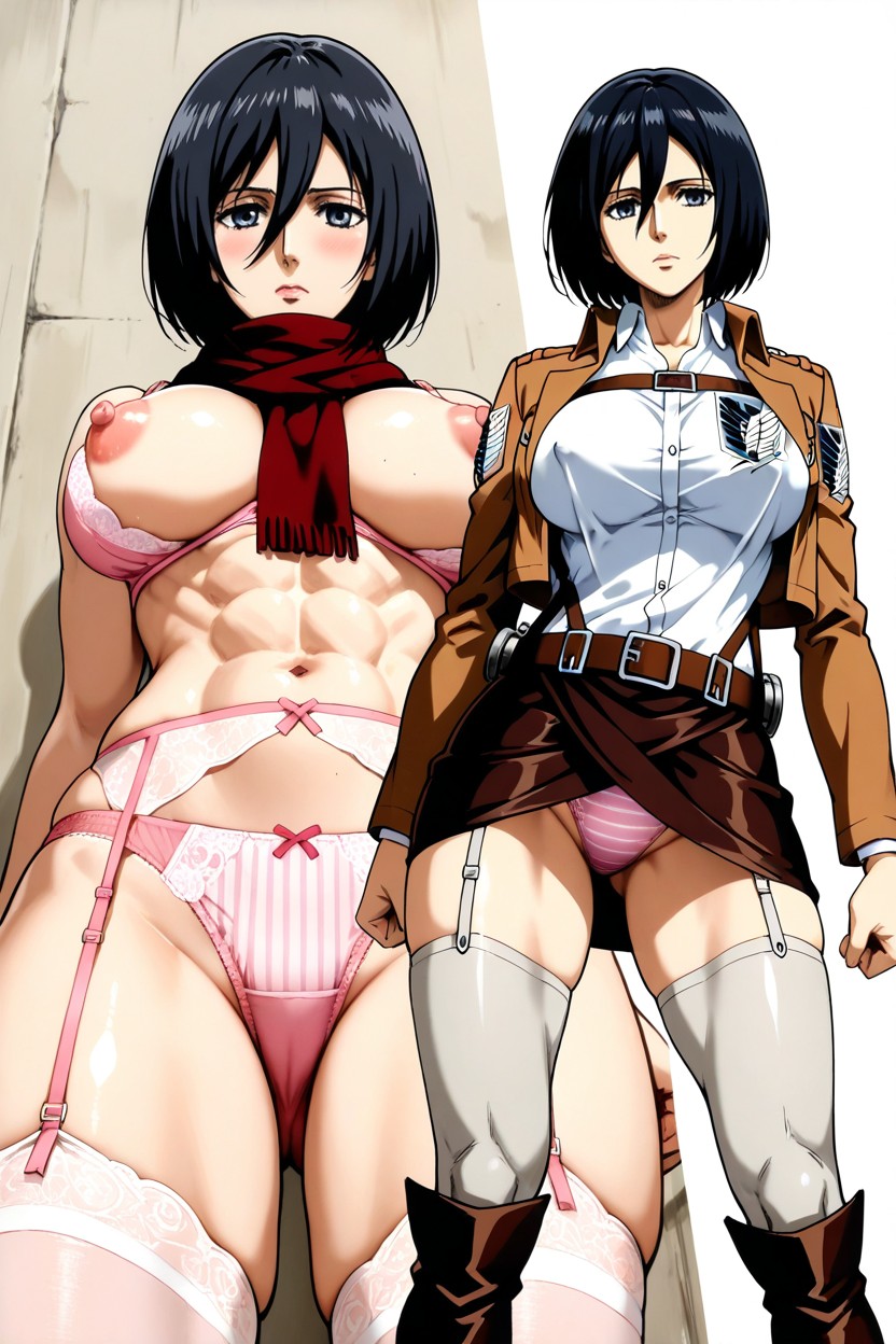 Leather Harness Belts Around Waist And Thighs, Thigh High Socks, Single Character Hentai AI Porn