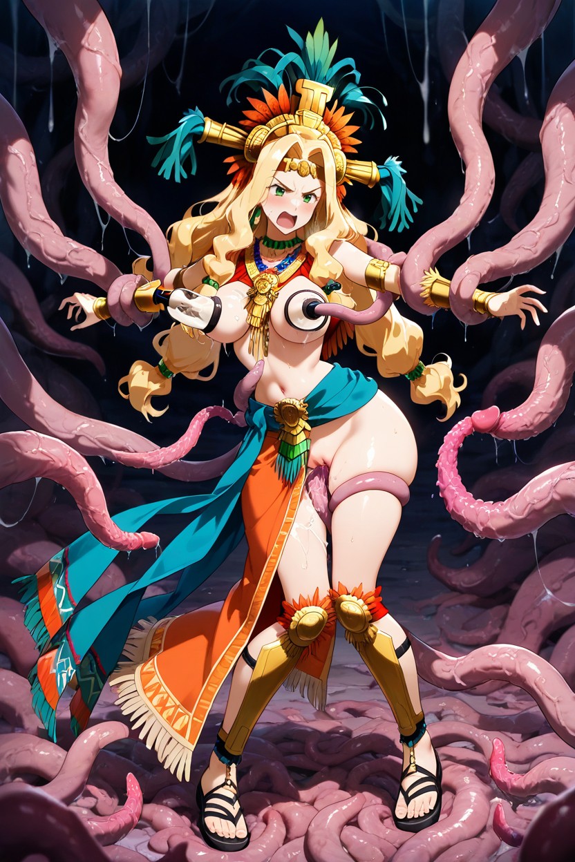 Deep Neckline, Open Mouth, Quetzalcoatl From Fate Grand Order Porno IA Hentai