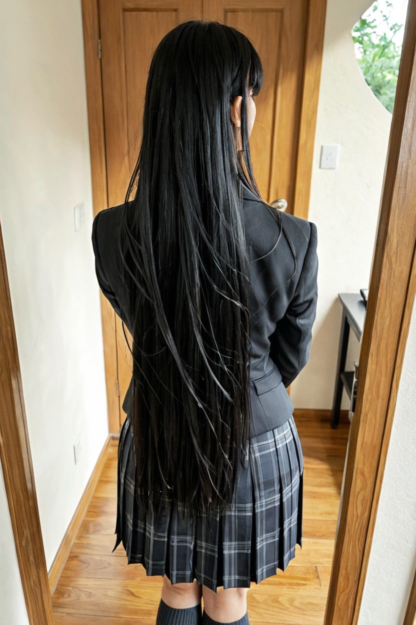 Pleated Checked Skirt, Incredibly Long Hair, 18+ Porno IA Asiatique