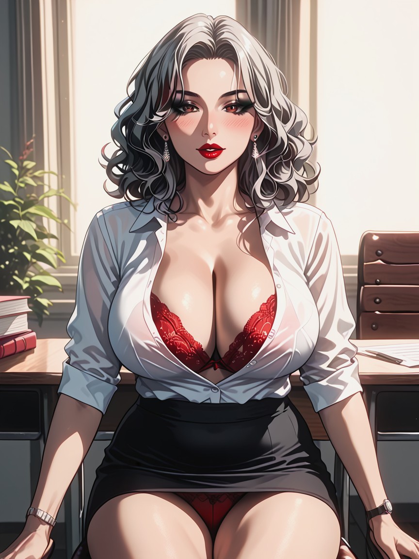 Nude, Black Office Skirt, Hot Step Step Bod MILF AI Porn