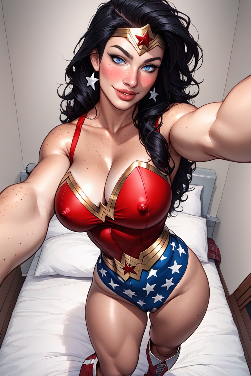 Long Eyelashes, In Enormous Bed, Rounded Ass AI Porn