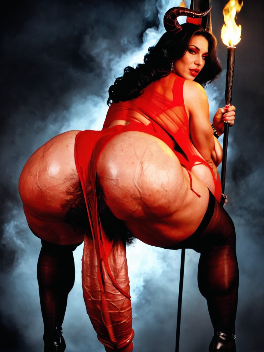 Huge Devil Horns, Wrinkly Veiny Penis, Impossibly Colossal Sagging Balls Shemale AI Porn