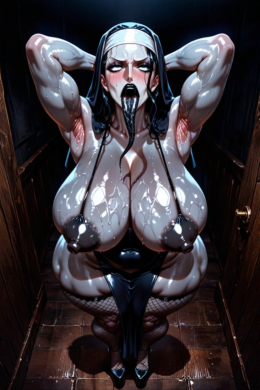 Naked, Sweat Dripping Down All Body, Freckles On Breasts Hentai IA