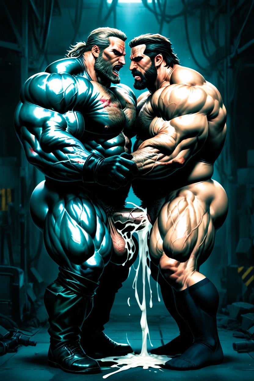 Bearded Worker With Pussy Being Fucked By Metal Gear, Hyper Cum, Oversized Muscles Porno IA Gay