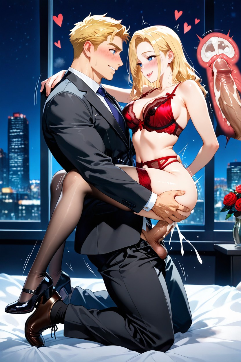 Bed Background, Fix Anatomy, Woman Wears Red Lingerie And Stockings Porno IA Gay