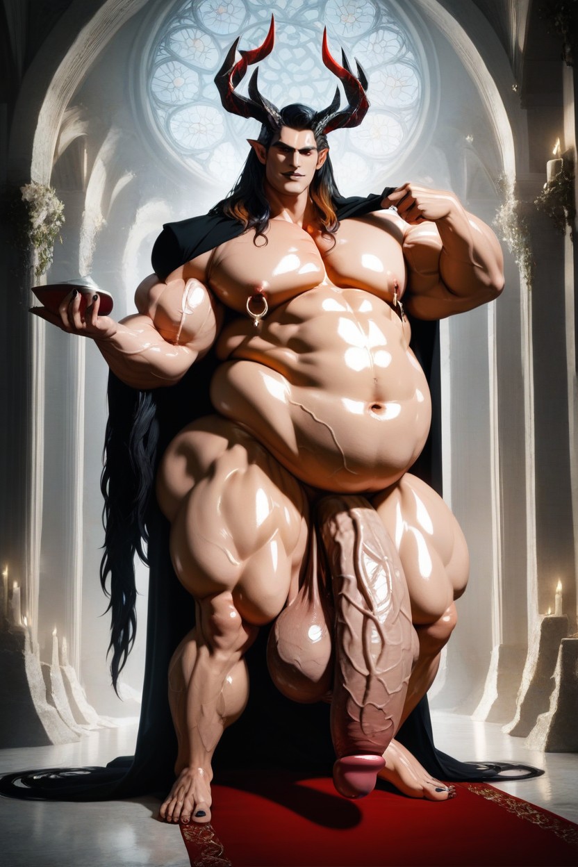 Femine Face, Cock Longer Than Leg, Long Hair AI Gay Porn