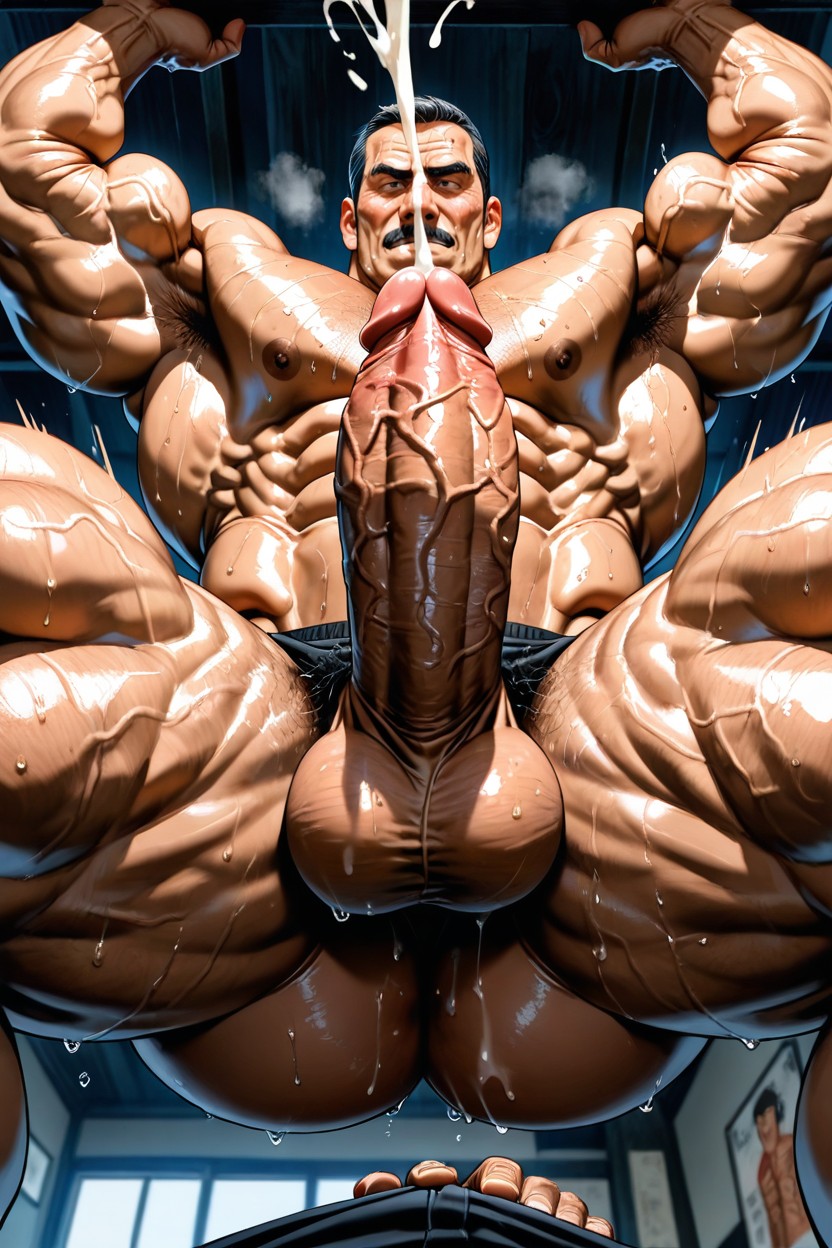 Breathing Heavily And Feeling Exhausted, Macro Close-up Of The Character’s Muscle Definition, Sweat Dripping Onto The Floor AI Gay Porn
