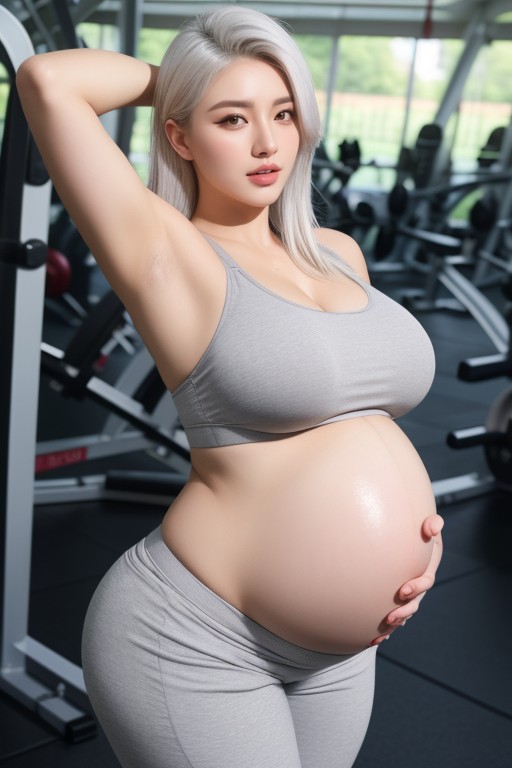 Grey Sport Bra, Gym, Pelo Blanco Porno asiático IA