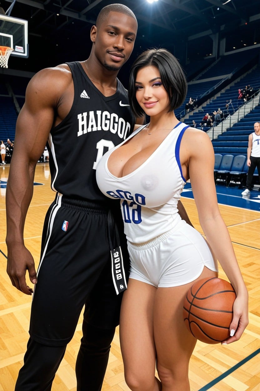Sleeveless Basketball Uniform, Length Hair, Makeup AI Porn