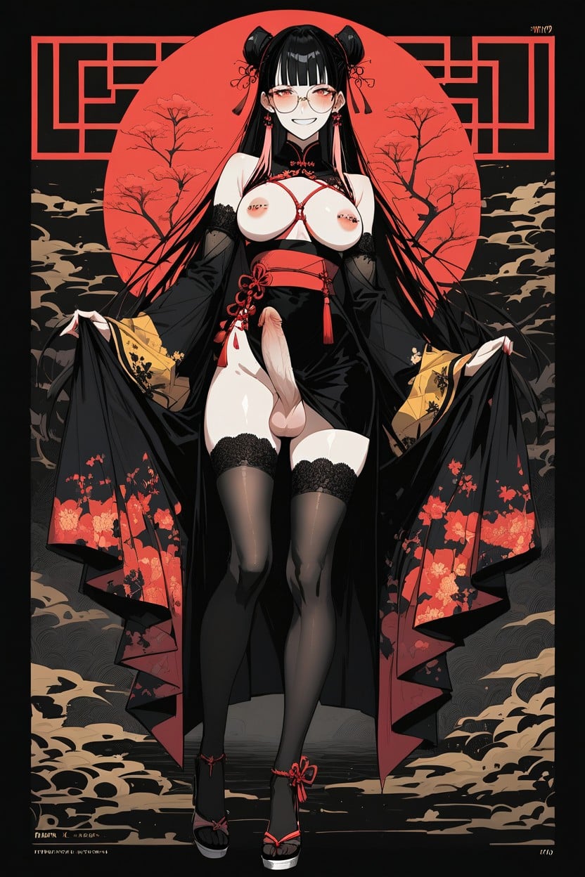 Gothic Font Logo, Nipple Piercing, Fashion Magazine Cover Hentai AI Porn
