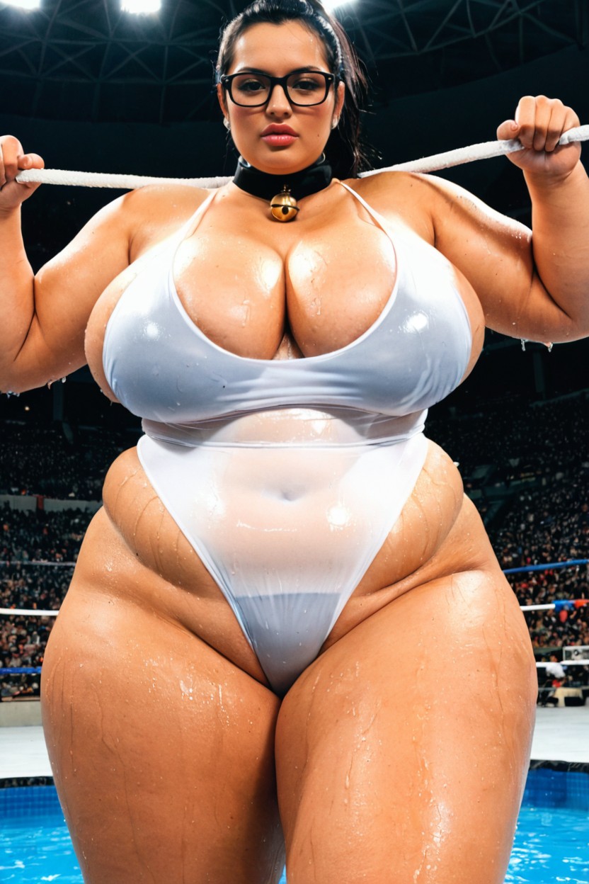 Black Eyes, Enormous Gigantic Wide Hips, Hyper Gigantic Perky Breasts BBW AI Porn