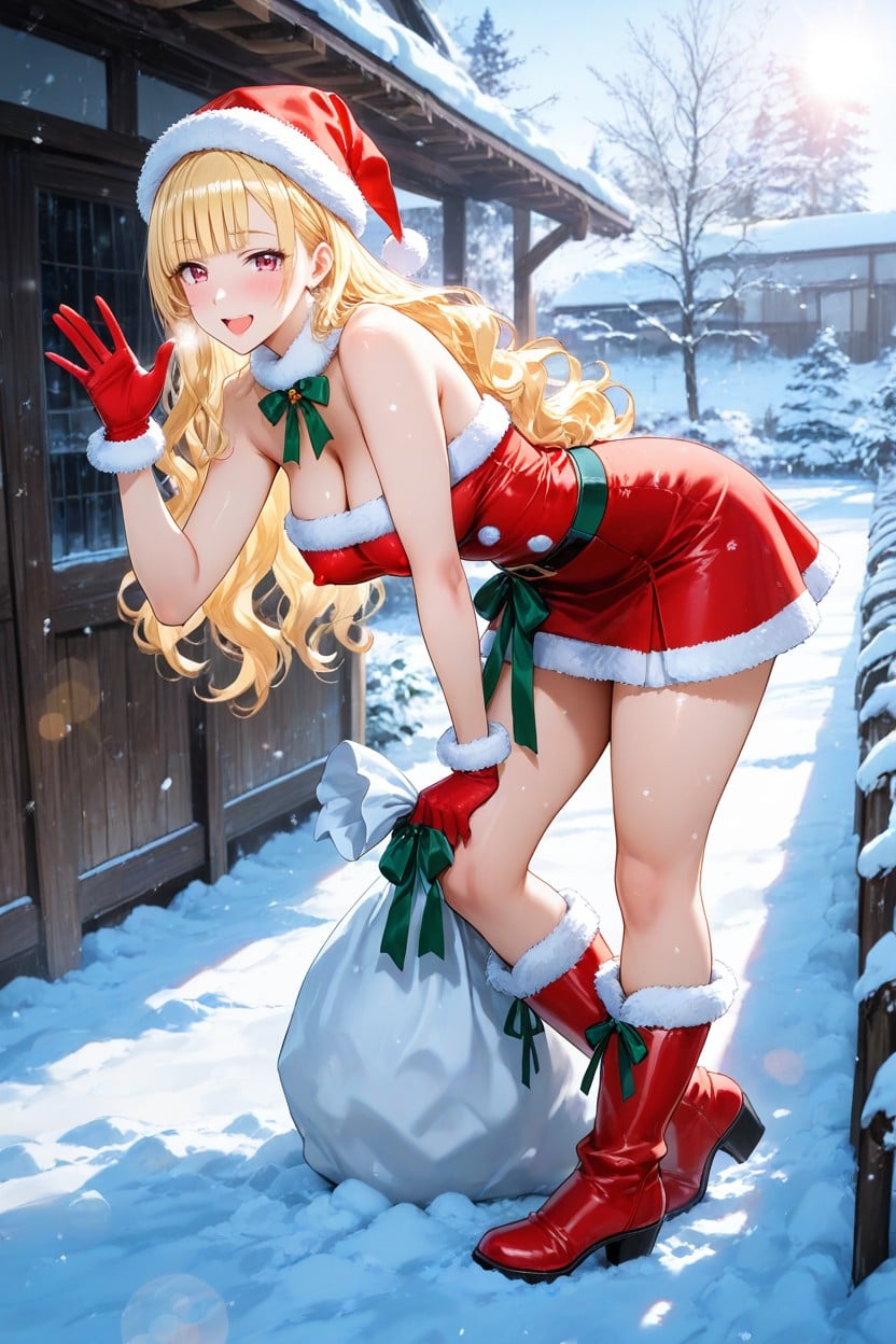 Waist Shot, Thick Snow On Ground, In Snowy House Backyard Hentai IA