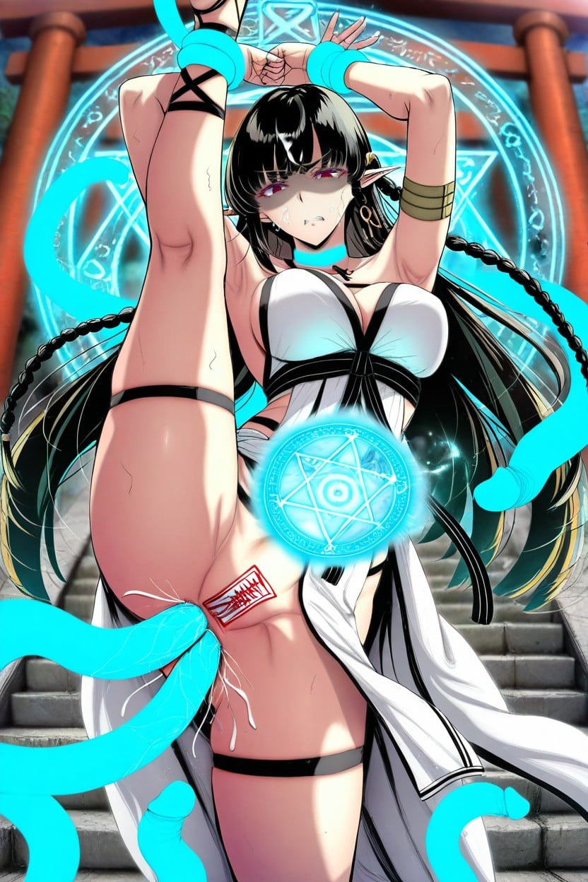 Impossible Fit, Triple Anal Penetration, Torii Gate Visible In The Background Hentai AI Porn