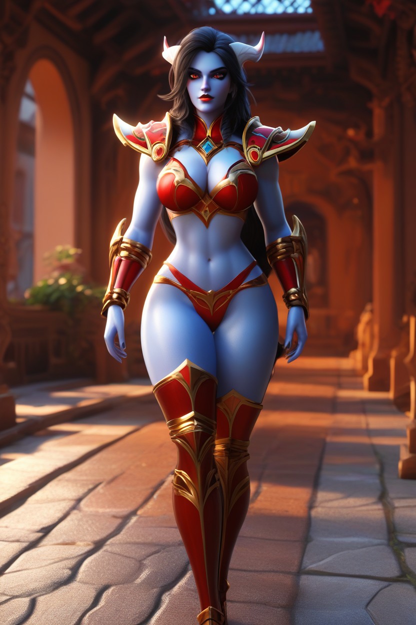 White Horns, Beauty Detailed Face, Floor Length Hentai AI Porn