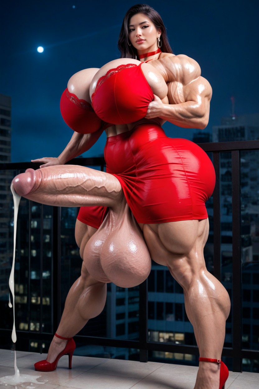 Red Collar, Balls Bra, High Waisted Red Thong Porno IA transsexuelle