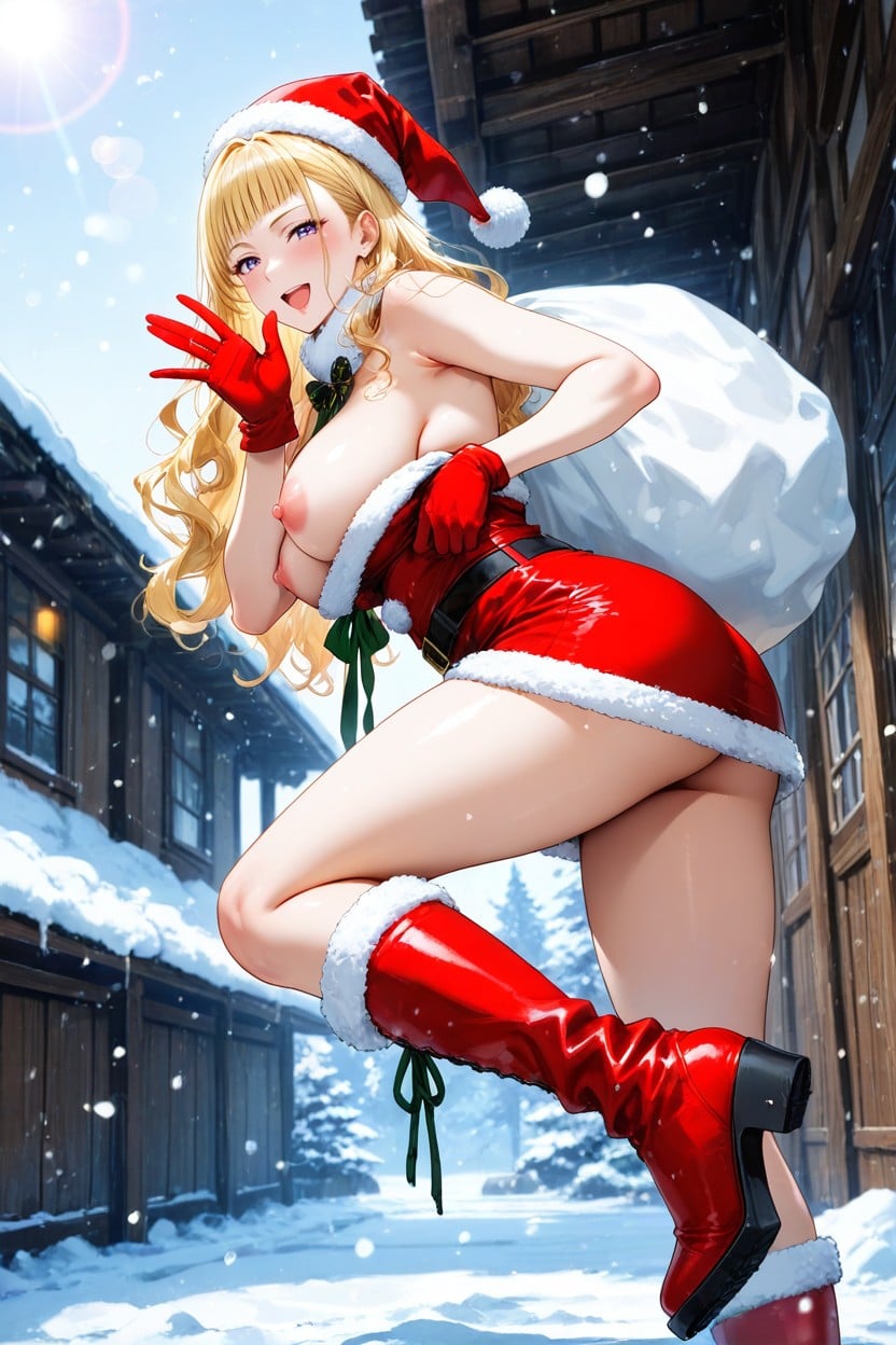 Breasts Exposed;, In Snowy House Backyard, Permed Hair Hentai AI Porn