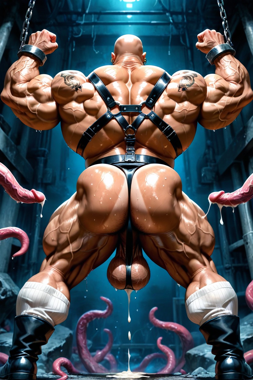 Faiblement Éclairé, Black Thong, Veiny Muscles Porno IA Gay
