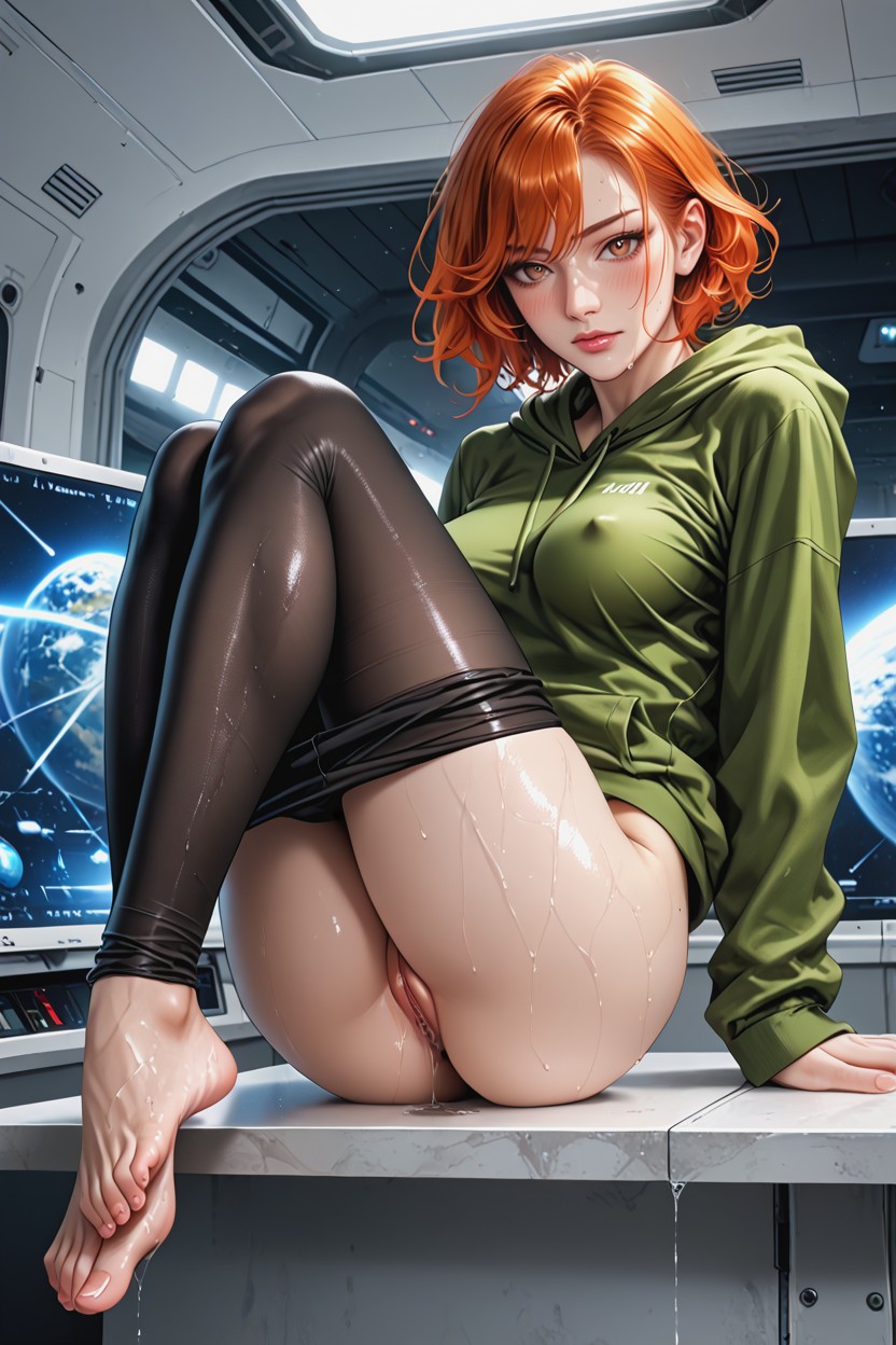 Pechos Pequeños, Feet, Wavy Red Hair Hentai IA