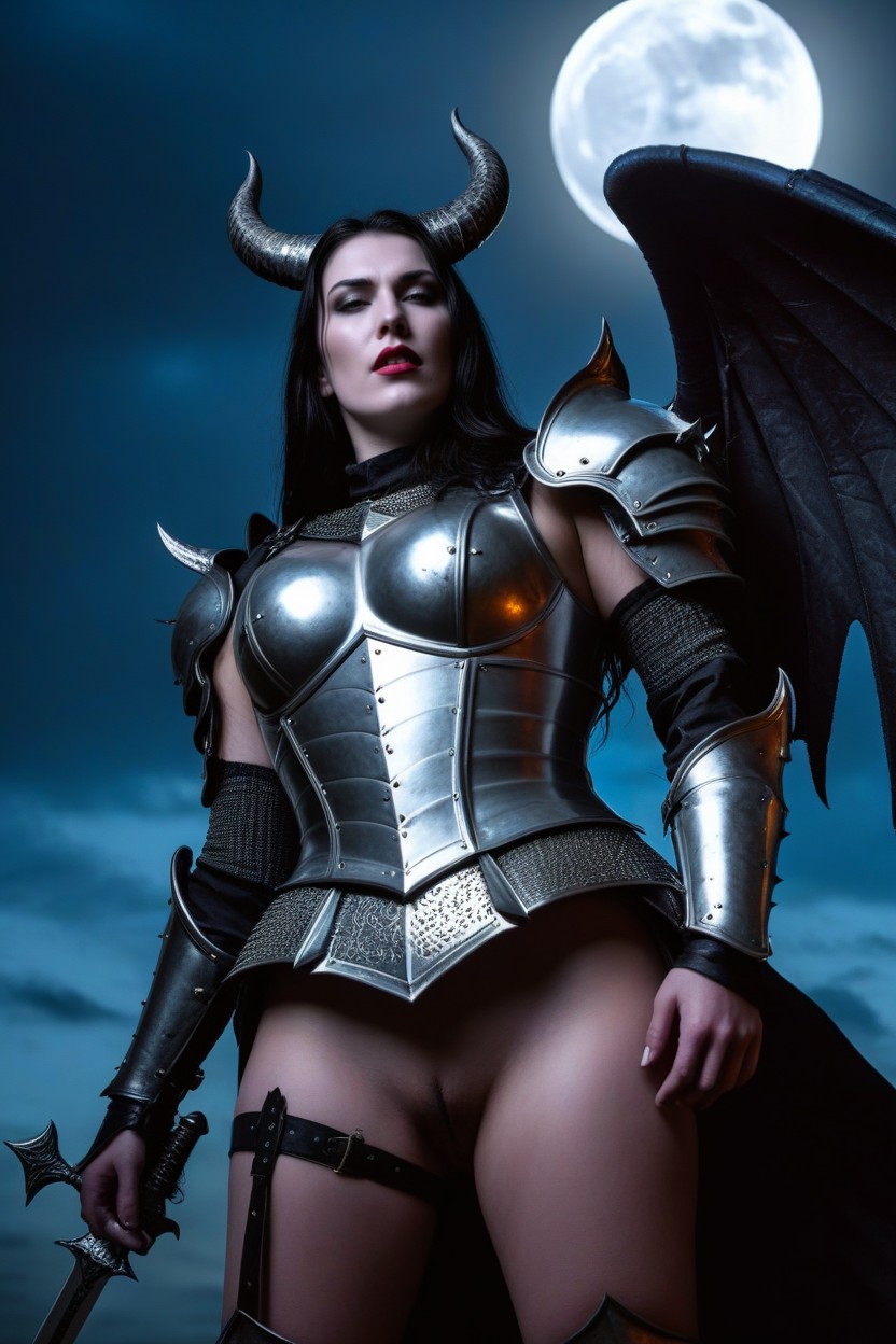 Big Demon Wings, Moon, Moonlight AI Porn