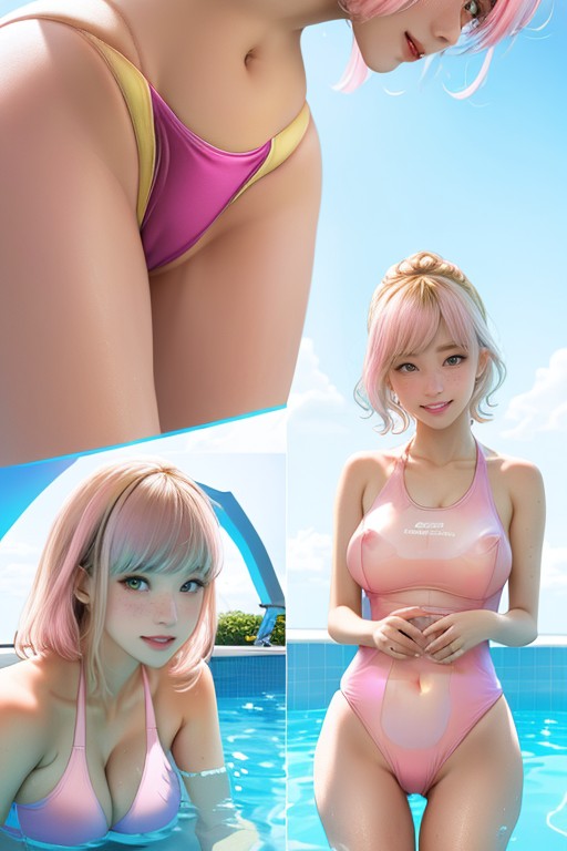 Kawai, Freckles, Large Blue Eyes AI Porn