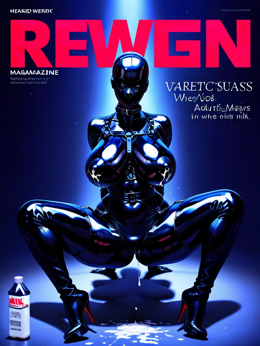 Arms Behind Back, Hyper Massive Breast, Featureless Latex Full Mask With Round Holes For Eyes AI Porn