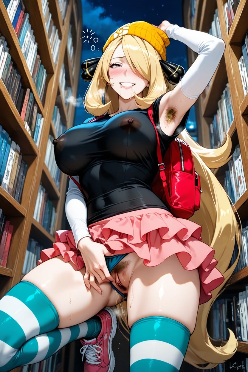Black Shirt, Steaming Hot, Striped Thighhighs Hentai AI Porn