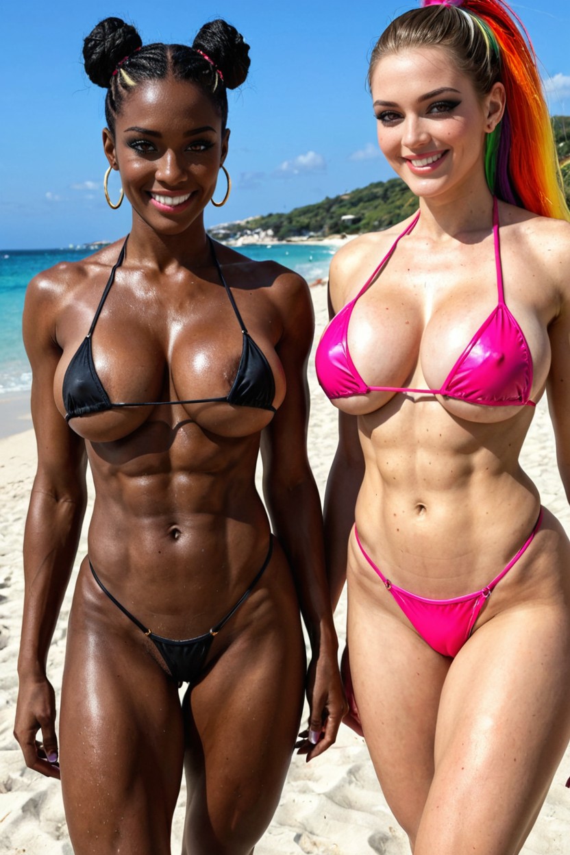 Black Eyeliner, Underboob, Micro Bikini Ebony AI Porn