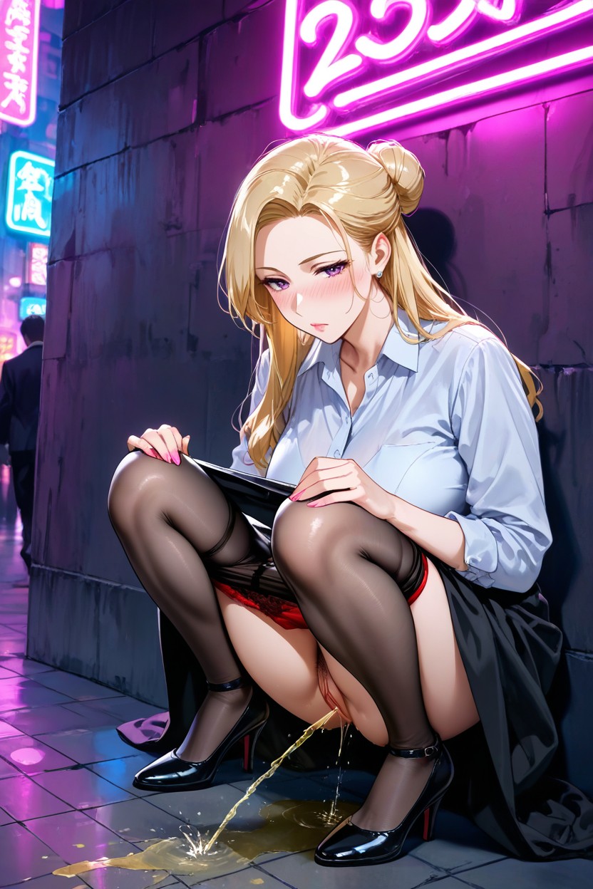 Lace Panties, Dusk, Squatting Hentai AI Porn