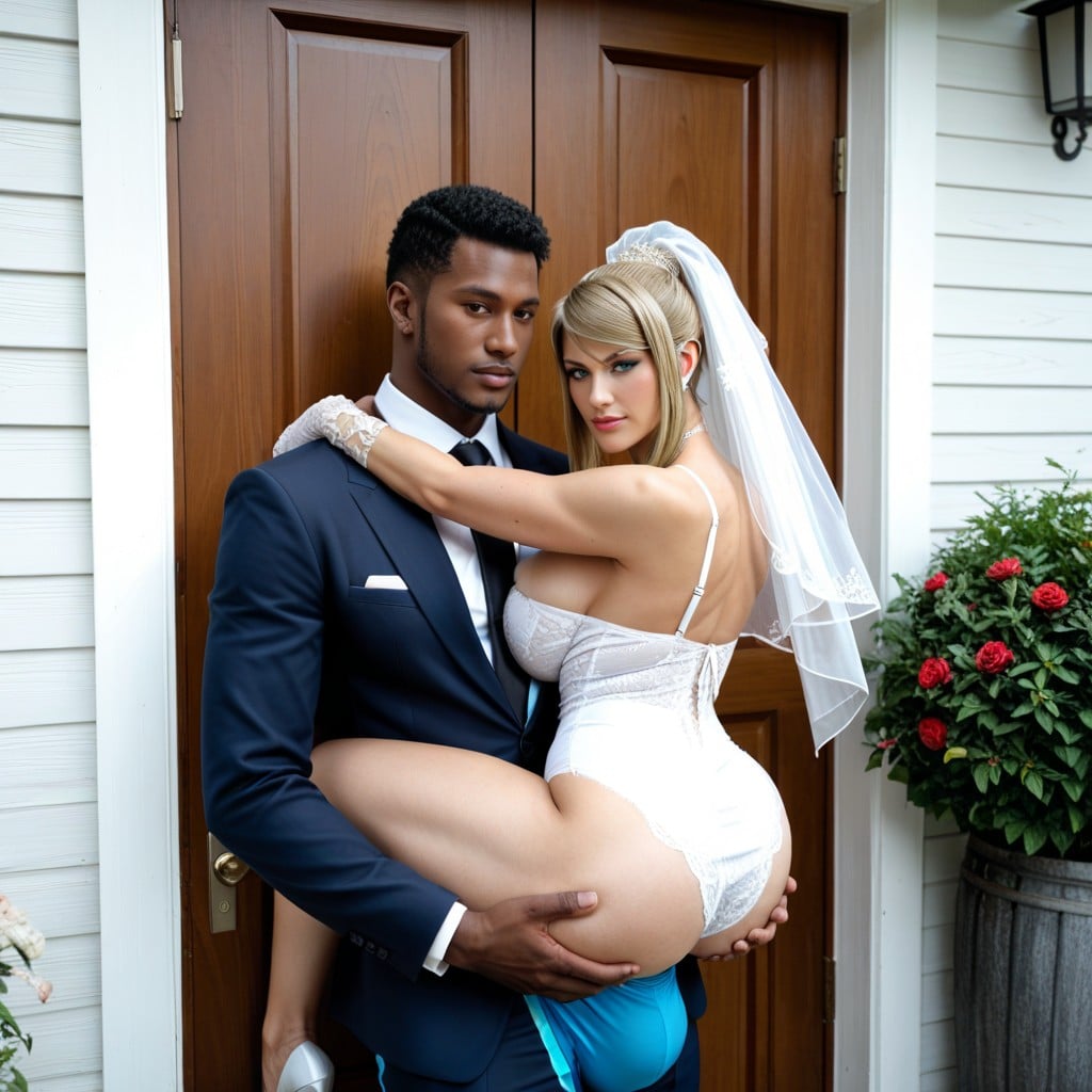 Blonde Hair In A High Ponytail, Colossal Round Tits, Dark Skinned Male AI Porn