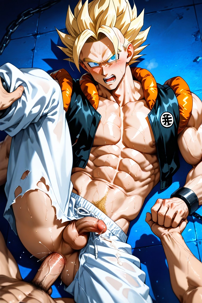 Has Serious Face, Leg Pulled Up By The Top, Body Full Of AI Gay Porn