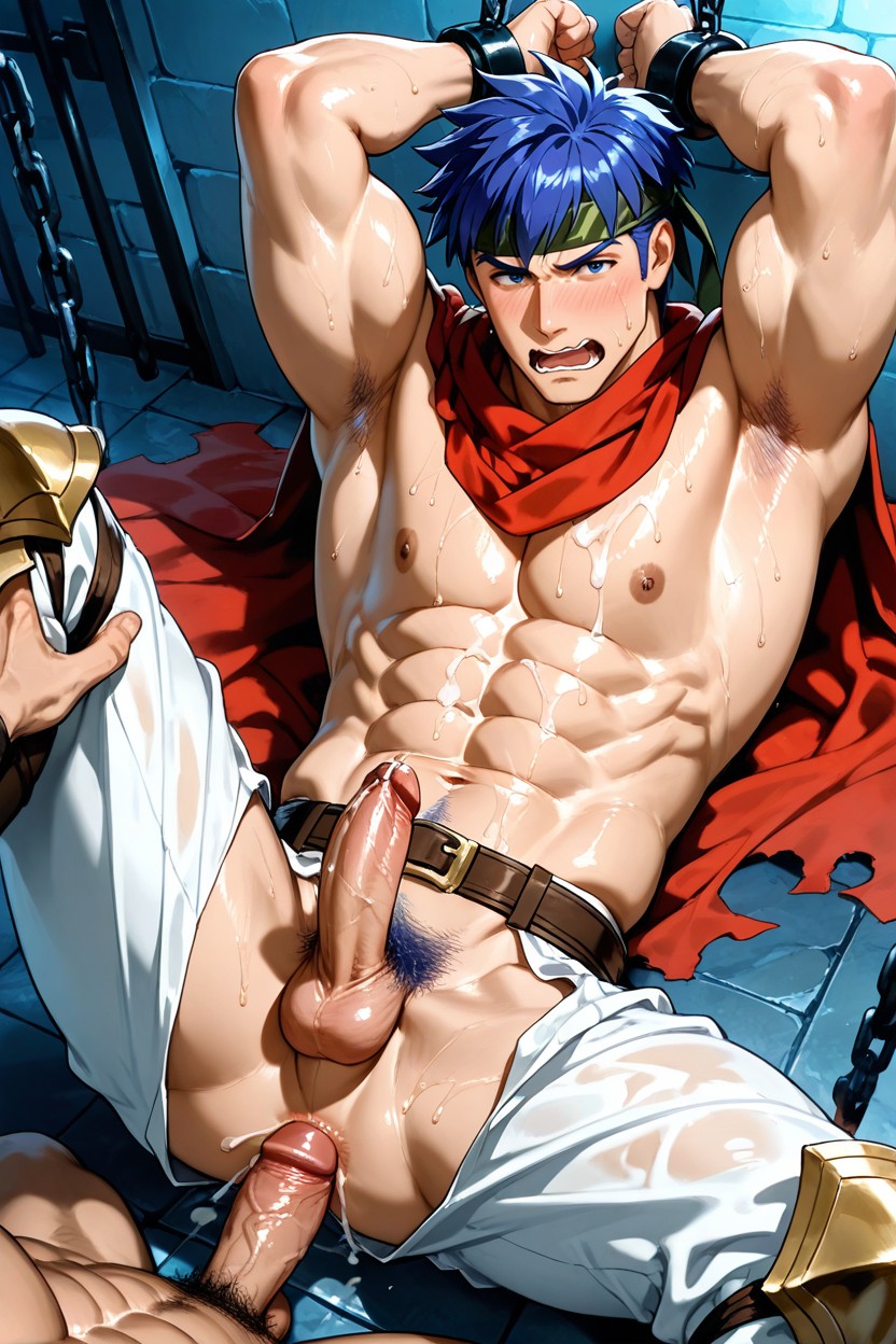 No Tattoos, Wearing Red Cape, Mostly Wet Body AI Gay Porn