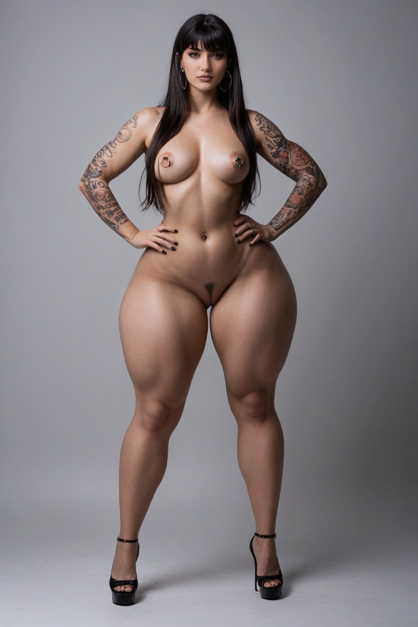 Wisp Waist, Perky Breasts, Multiple Leg Tattoos AI Porn