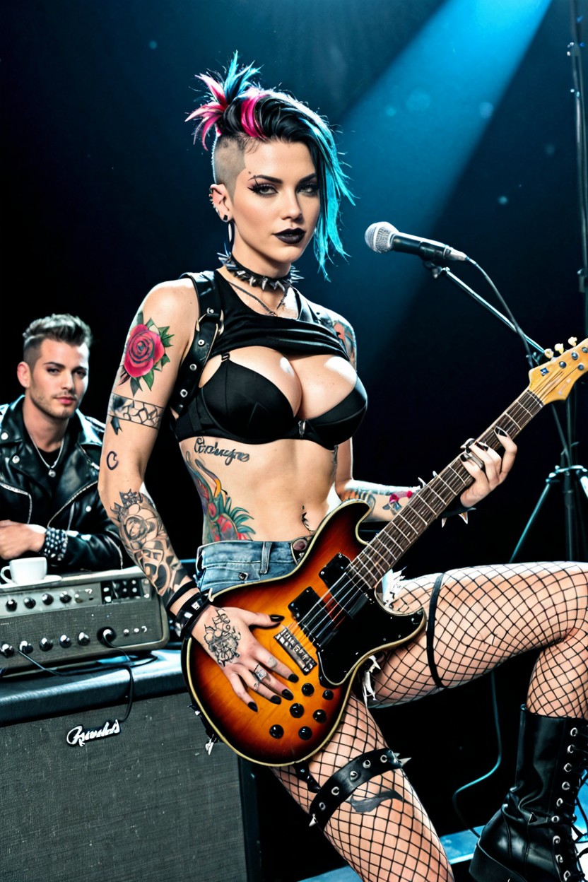 Nipple Piercings Show Through The Top, 18+, Fishnet Stockings AI Porn