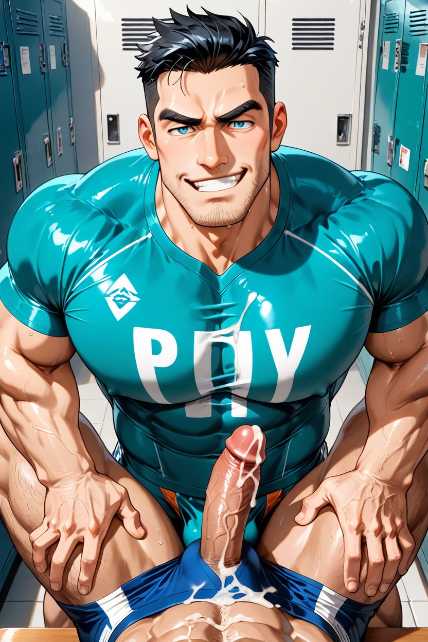 Bottom On Massage Table, Blue Eyes, Manly AI Gay Porn