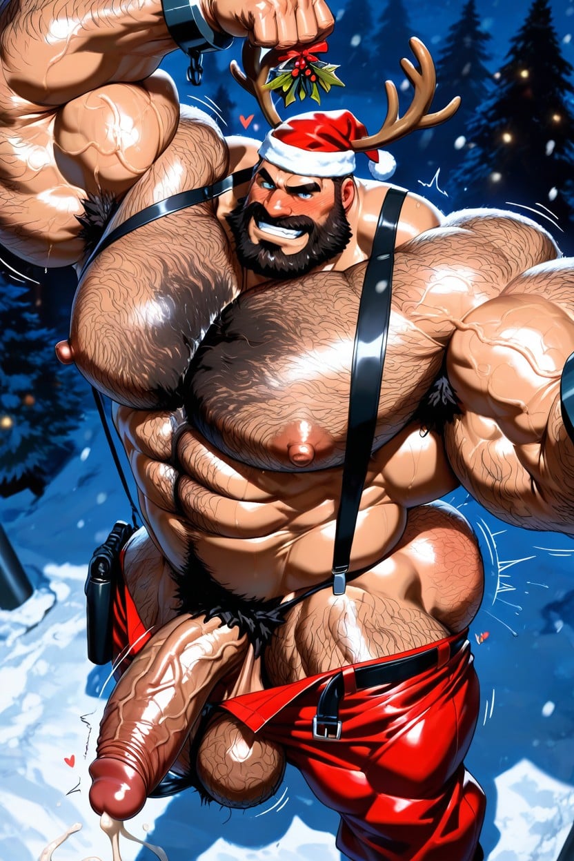 Motion Lines, Snowing, Holly Tentacles Wrapping Around Pecs And Cock AI Gay Porn