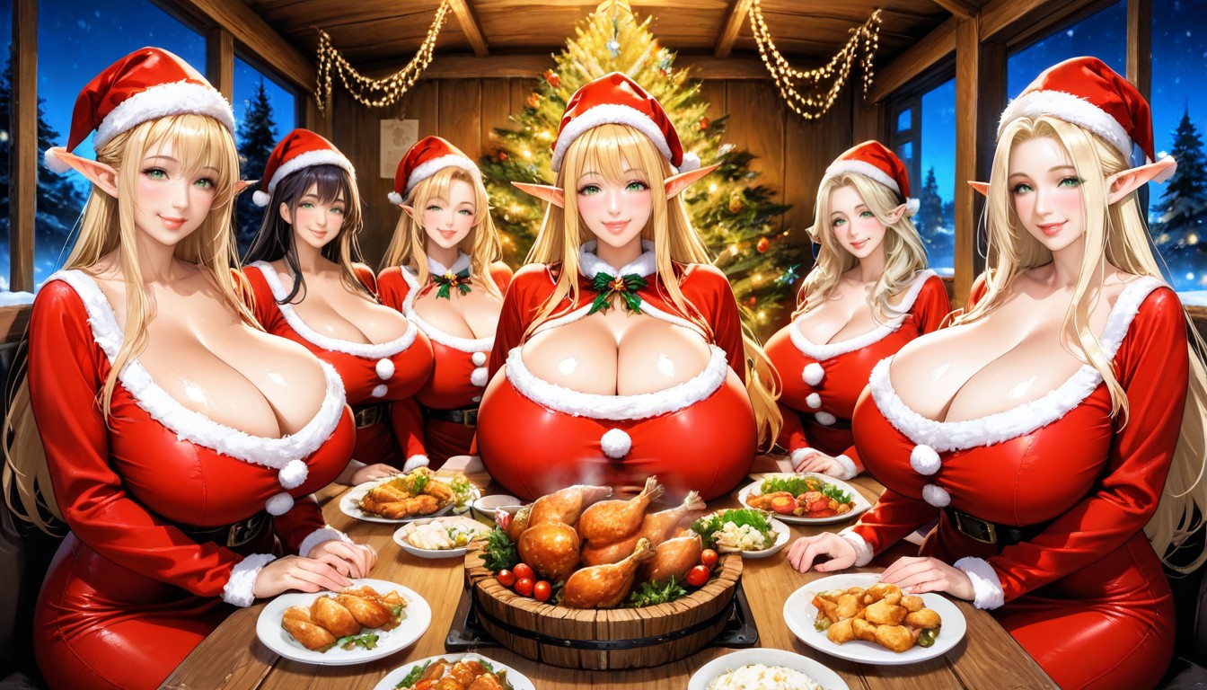 Santa Claus Hat, Happy, Sitting At Table AI Porn