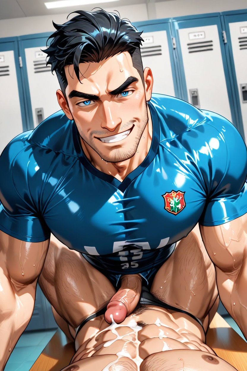 Sport Shirt, Knees To Chest, Blue Eyes AI Gay Porn