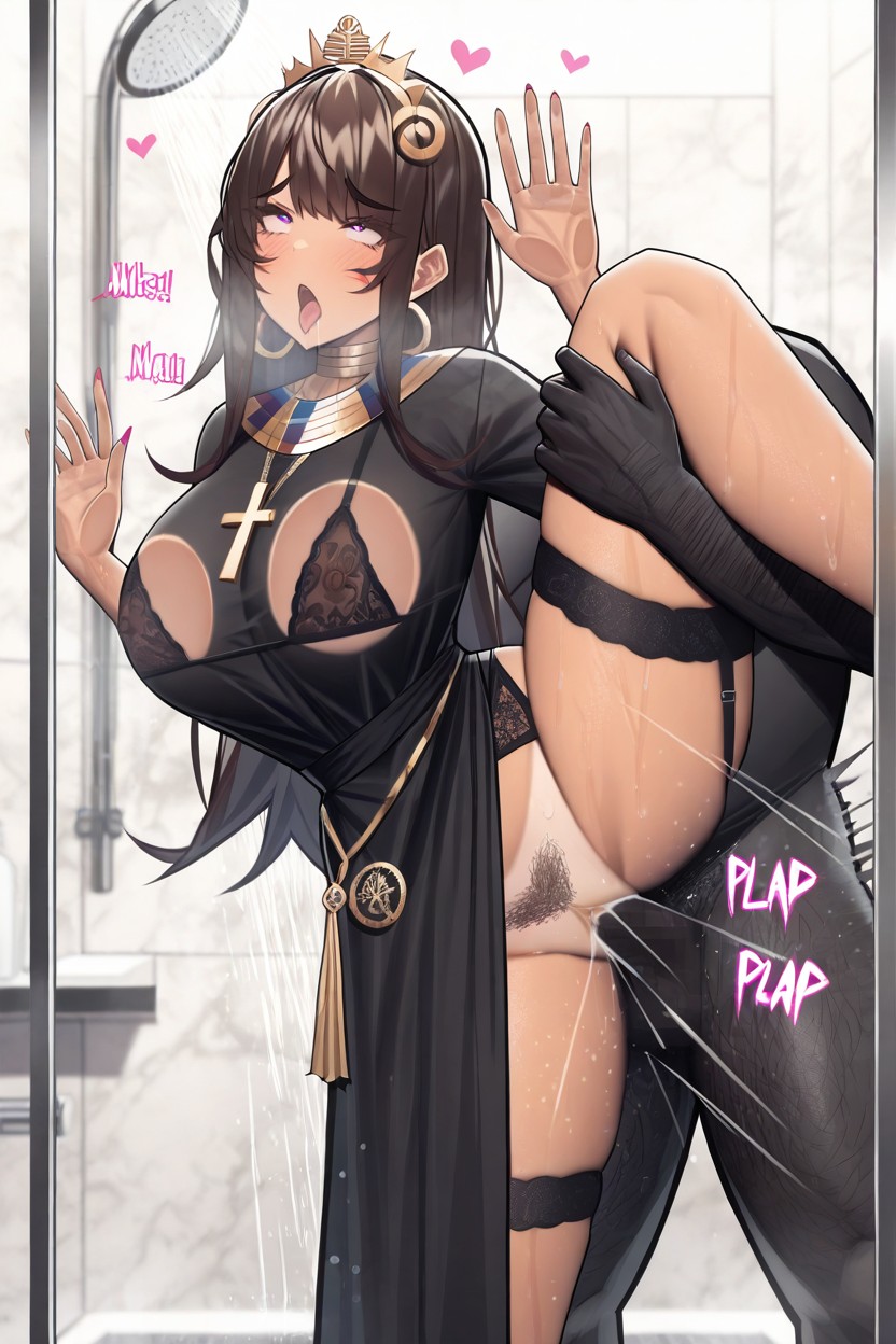 Man Pushing Women Face, Plap Sound Effects, Side Face Against Shower Glass Hentai AI Porn