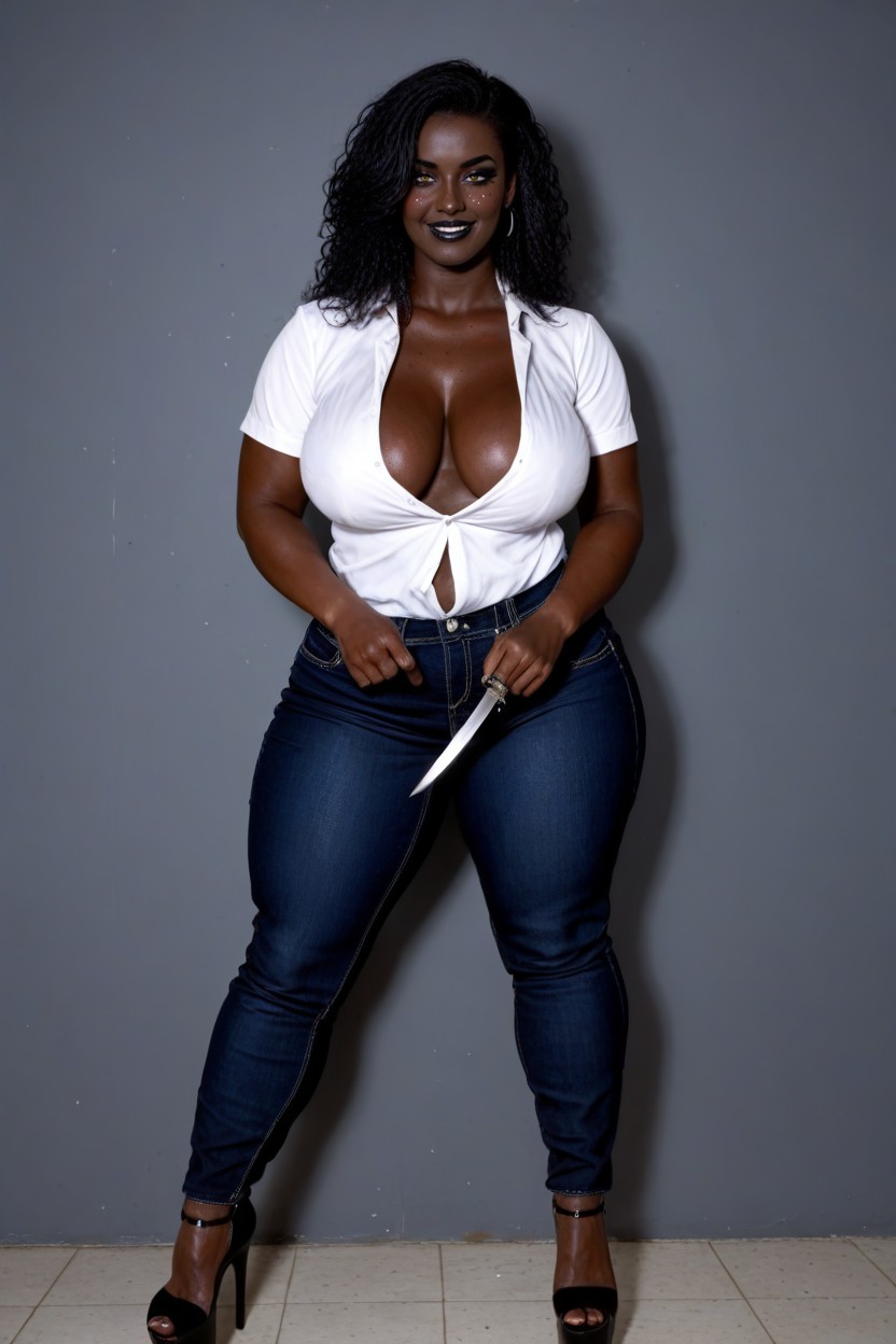 Breasts Exposed, Midnight Black Skin, Midnight Black Skin AI Porn
