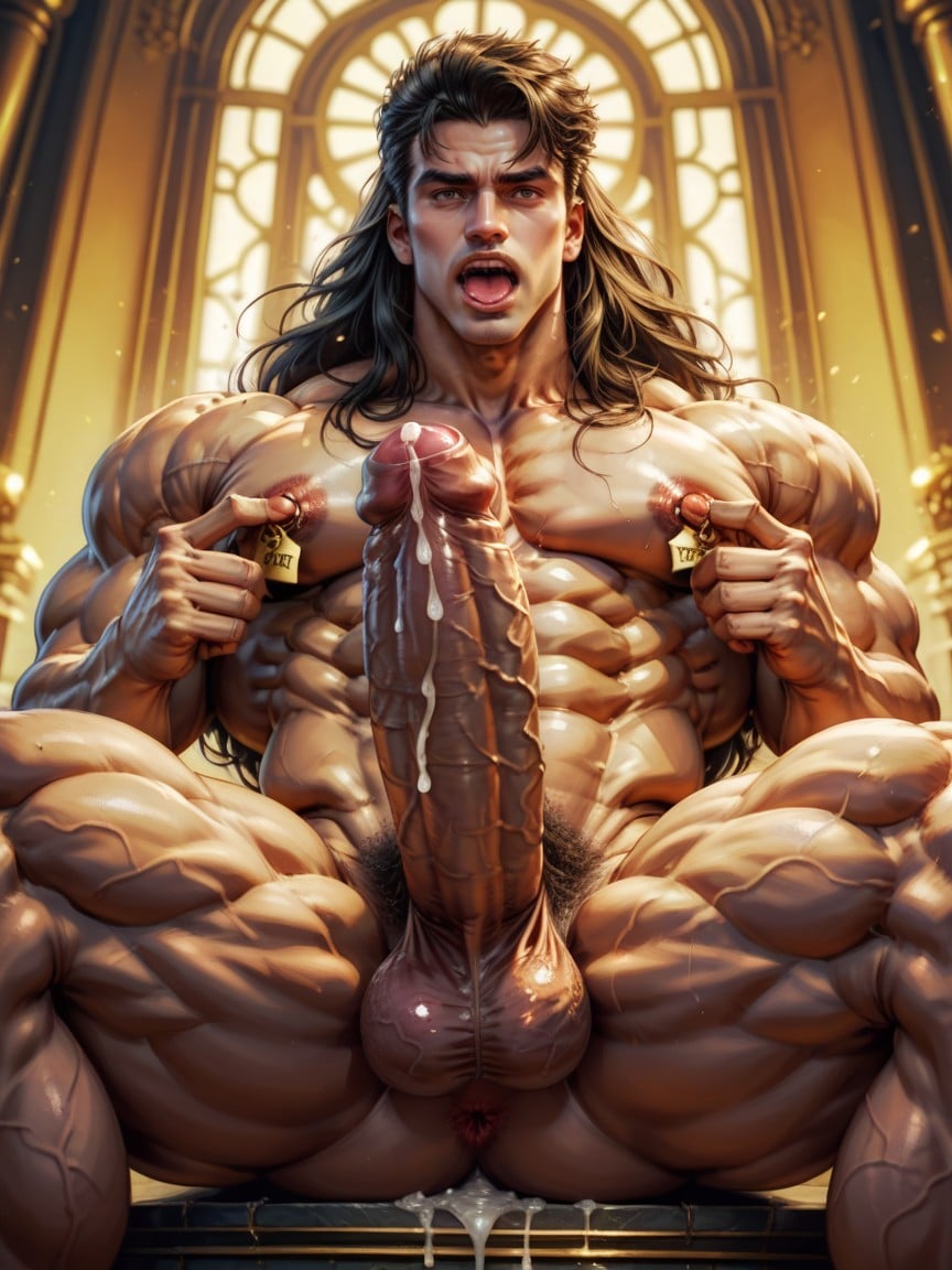 Front View, Giant Growing Vascular Veiny Uncut Cock, View From Below AI Gay Porn