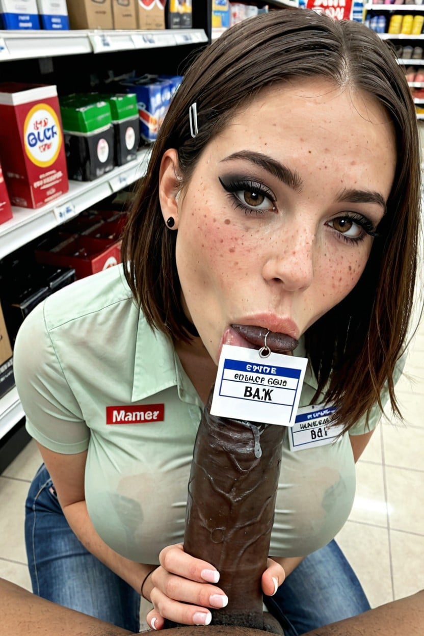 Hungrily Sucking Huge Cock, Short Length, Oiled Huge Boobs Sucking On Huge Black Monster Cock With Veins AI Porn