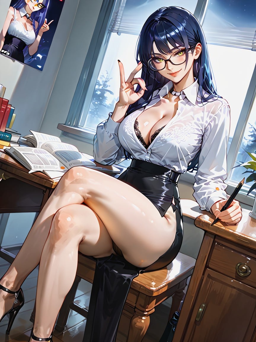 Study Room, Night, Sitting On A Desk AI Porn