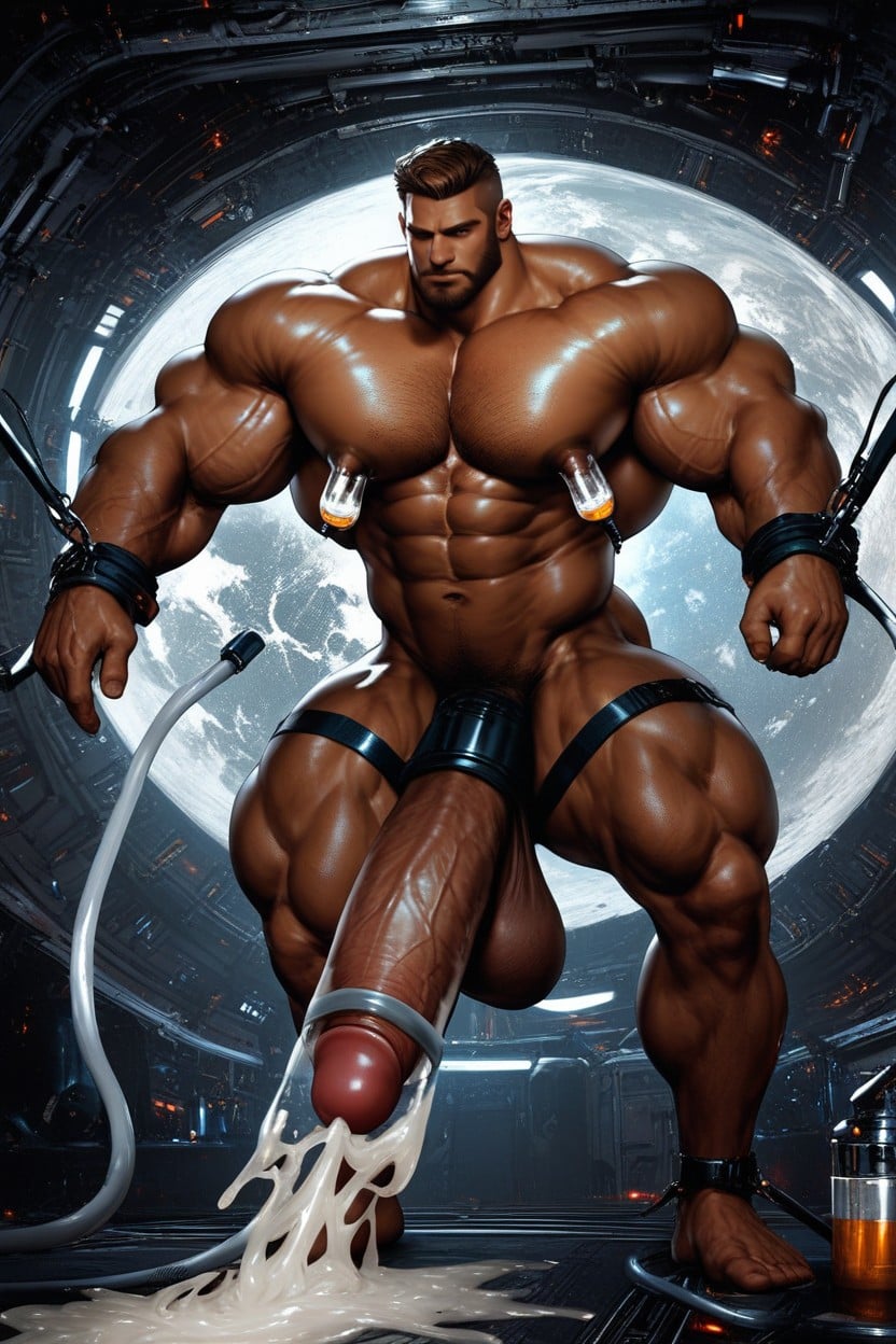 Transparent Huge Penis Pump, A Male Bodybuilder, Muscular AI Gay Porn